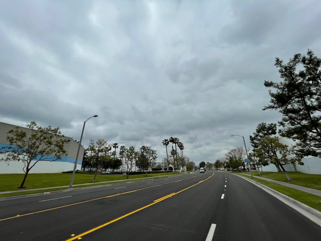 Overcast street view with trees