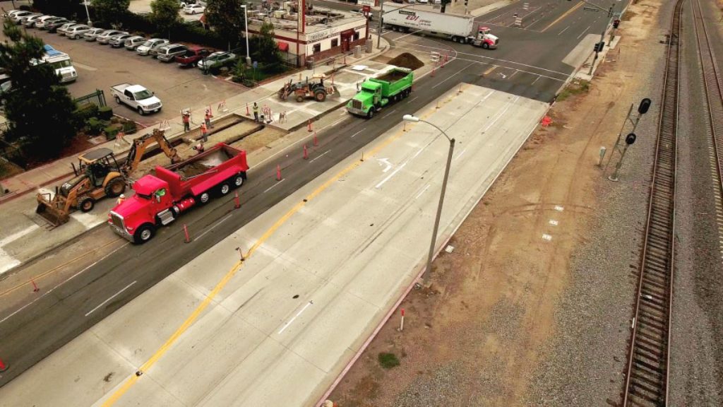 Construction vehicles on roadway