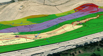 Topographic map with color zones