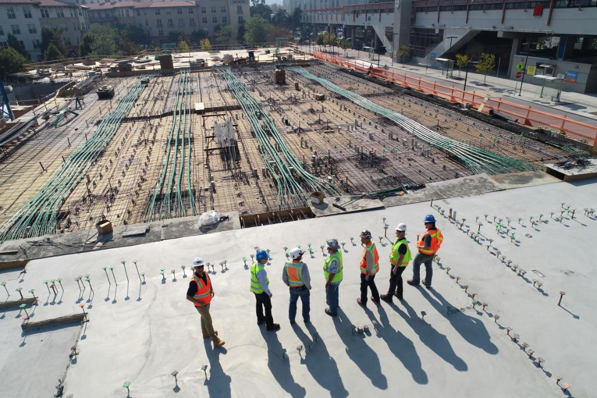 Construction workers on building site